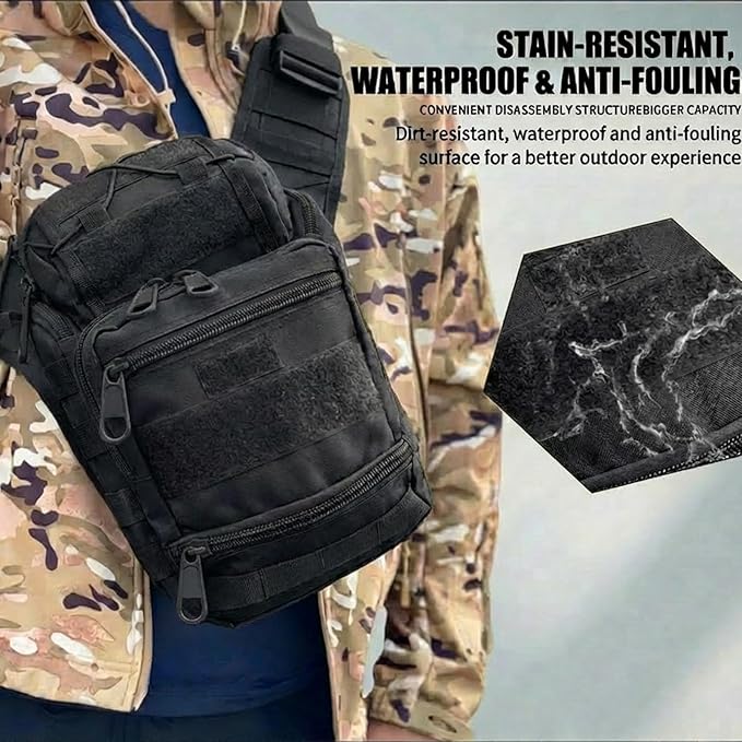Tactical Backpack for MenMilitary Sport Bag Pack Sling Shoulder Backpack Tactical Crossbody Bag EDC Molle Assault Range Bag Chest Pack for Hiking Camping Outdoor - Black
