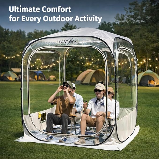 EAST OAK TPU Pop Up Sports Tent for 1-2 Person Instant Weather Shelter with Clear 540° View Portable Bubble Tent for Sports Events Fishing and Outdoor Use Waterproof Cover and Floor Mat Included