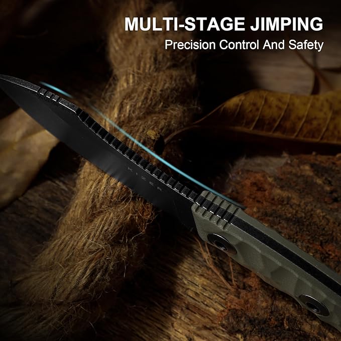 Kizer Rook Fixed Blade Knife 3.11 Nessmuk-style D2 Blade Hunting Knives with Olive Green G10 Handle Bushcraft Knife with Sheath &amp TekLok for Camping Hunting Survival 1090M1