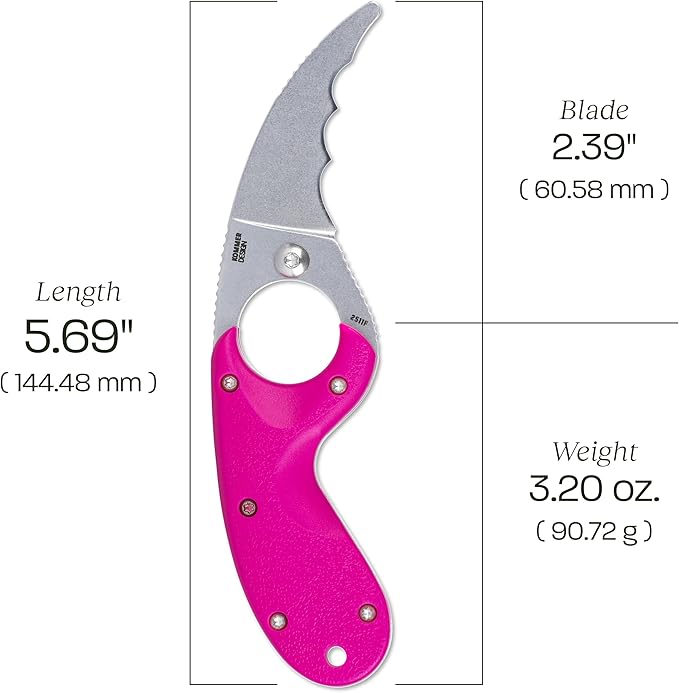 CRKT Bear Claw Fixed Blade Knife with Sheath: Rafting Rescue Self-Defense Serrated Blade with Blunt Tip Pink Glass-Reinforced Nylon Handle Positive Sheath Lock 2511F
