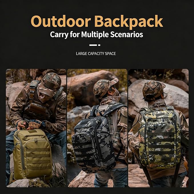 LINGYUE Tactical Backpack BagpackWaterpoof Resistant Outdoor Hiking Travel Daypack With 14 Laptop Compartment(Camouflage-C)