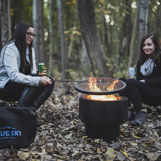 Blue Sky Outdoor Living Ridge Portable Fire Pit Smokeless Fire Pit with Spark Screen Lift and Carrying Bag Black