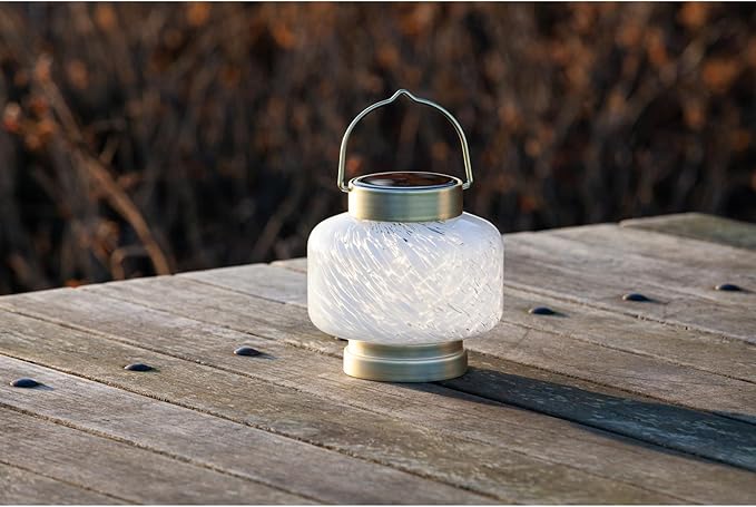 Allsop Home and Garden Solar Boaters Lantern Square Handblown Glass with Solar Panel and LED Light Weather-Resistant for Outdoor Deck Patio Garden Square/White 1-Count