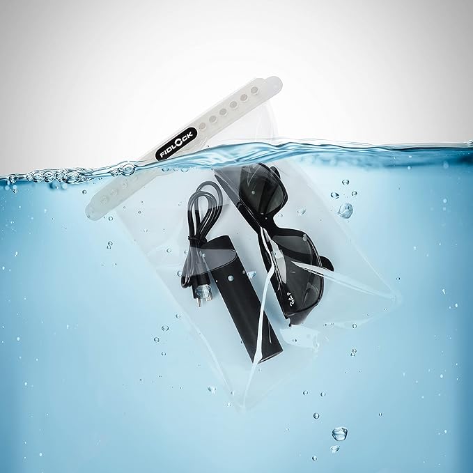 FIDLOCK Hermetic Dry Bag Flexible Magnetic Self-Sealing Bag for Cellphone | 100% Water &amp Sand Proof | Practical Size with a Large Opening | Lanyard Included | Multi | Transparent White