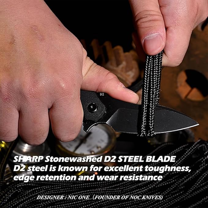 Hightron Pocket Knife a ture ergonomic folding knife Liner Lock with 2.85 Smokywashed D2 Blade and Black G10 Handle