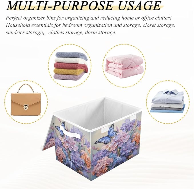 MNSRUU Containers Baskets with Lids Floral Butterfly Foldable Storage Bins Organizer with Lid Collapsible Storage Boxes for Home Bedroom Closet Office