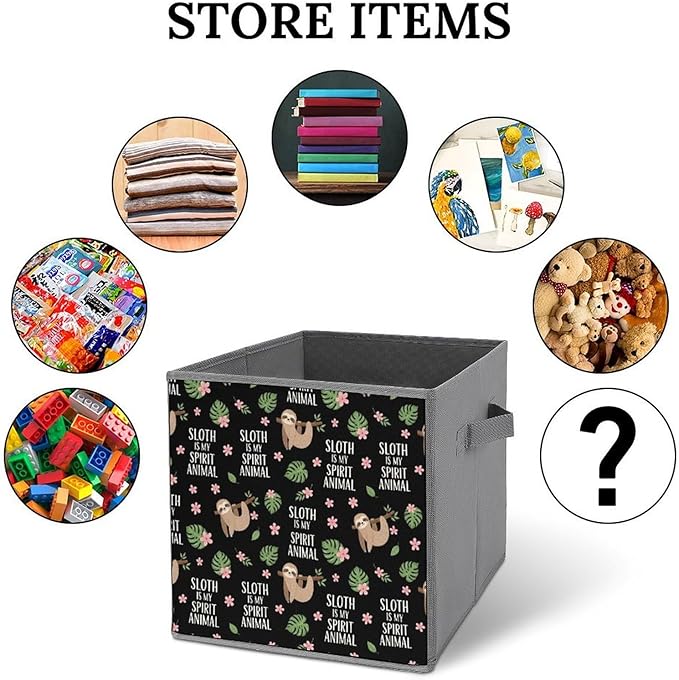Collapsible Cube Storage Organizer with Handles Sloth Spirit Animal Foldable Fabric Bin for Shelves Perfect for Closet Bathroom Kids' Room &amp Nursery