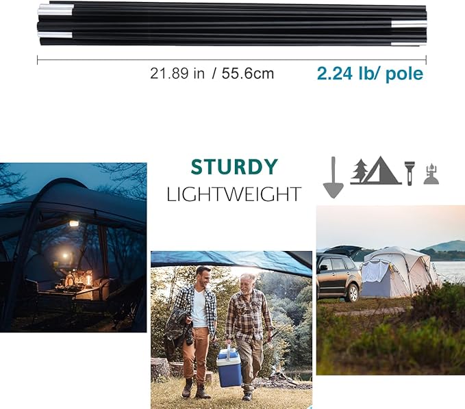 Aluminum Tent Poles Replacement Black Pre-Assembled Tent Pole 7001 T6 Heated Camping Tent Rod