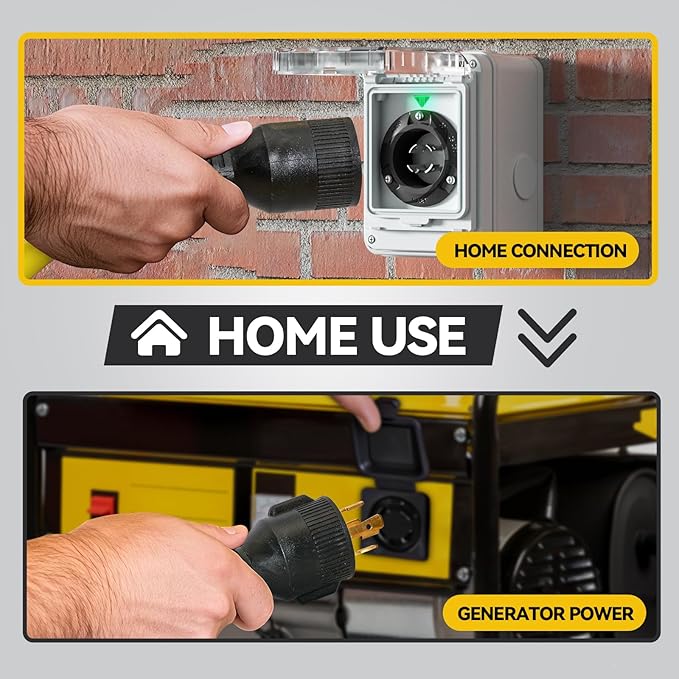 ELEGRP 30 Amp Generator Extension Cord 25 Feet 4-Prong NEMA L14-30P to L14-30R 120/250V Up to 7500W SJTW 10AWG/4C Locking Power Cord for Portable Generators Home Backup UL Standard Compliant