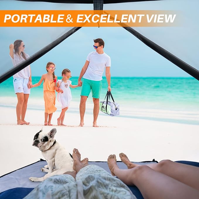 Happy Travel Beach Tent Sun Shelter for 3/4/5/6/7/8 Person Portable UPF 50+ UV Protection Beach Shade Canopy for Family &amp Baby Lightweight &amp Easy Setup Beach Cabana with 3 Ventilation Mesh W