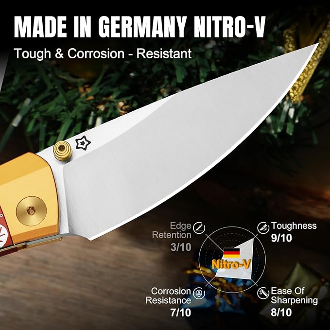 Kizer Mini Momo EDC Pocket Knife 3.2” Nitro-V Blade Pocket Folding Knife with Aluminum &amp Micarta Front Flipper EDC Knives with Pocket Clip for Men Women Christmas Gift V3663MC1