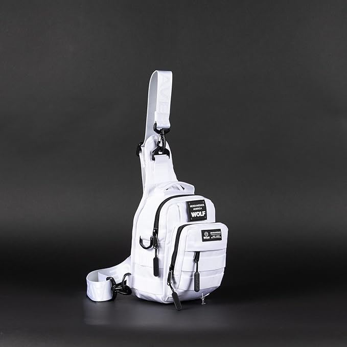 WOLFpak 4L Mini Tactical Sling Bag (Polar White) Compact Crossbody Backpack for Gym Travel &amp EDC | Tactical Shoulder Bag with Multiple Pockets – Lightweight Durable Sling Pack for Men &amp Wome