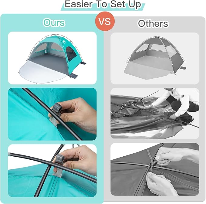 Night Cat Beach Tent Portable Camping Sun Shade Shelter for 2-4 Persons with UV Protection 3 Breathable Mesh Windows Extended Tent Floor Easy Set Up Outdoor