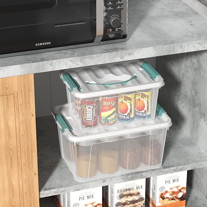 2-packs Latch Storage Boxes with Handle 7 Quart &amp 14 Quart Clear plastic Container Tote