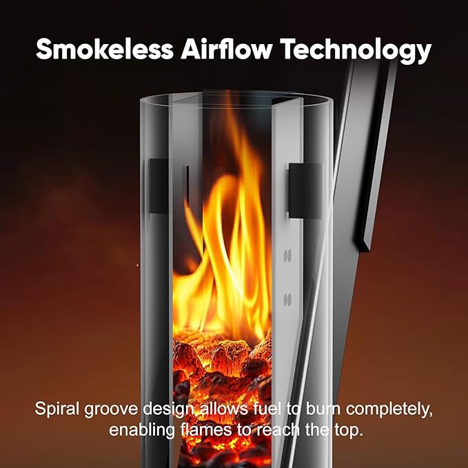 Rayzi New Rocket Stove 55 Inch Smokeless Wood Pellet Patio Heater Wood Pellet Fire Pits for Outside Portable Pellet Heater for Patio/Garden/Backyard/Outside Restaurant/Bonfire Party/Beach