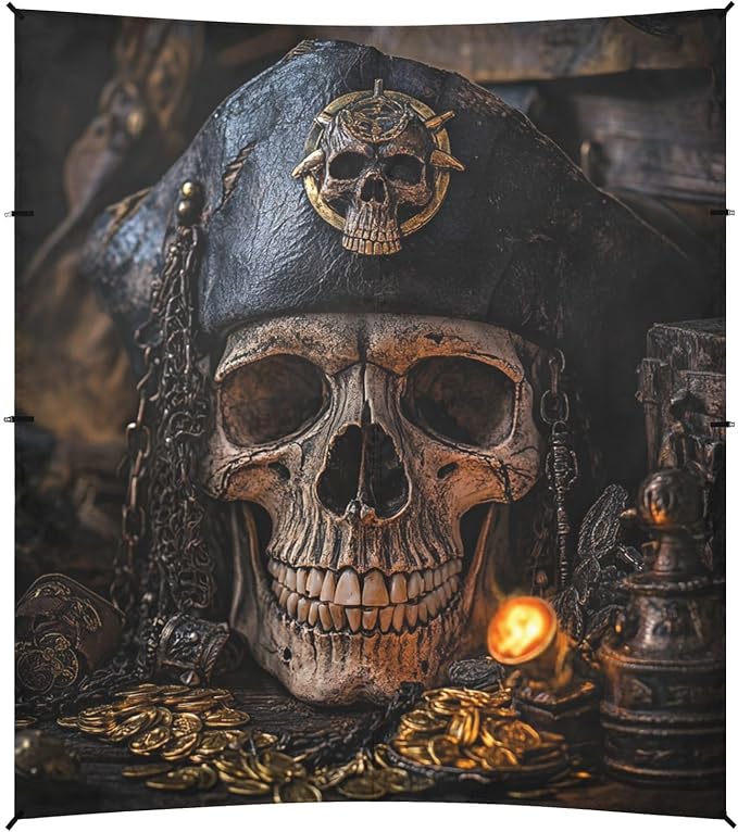 ALAZA Pirate Skull Torch Treasure Beach Tent Sun Shelter Portable Canopy Sunshade for Outdoor Camping Picnics Backyard Fun 10x9 ft