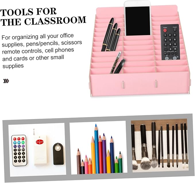 PRETYZOOM Multi-functional Wooden Desktop Organizer for Efficient Cell Phone and Office Supplies Storage Classroom Home Office Smooth Finish for Easy Use