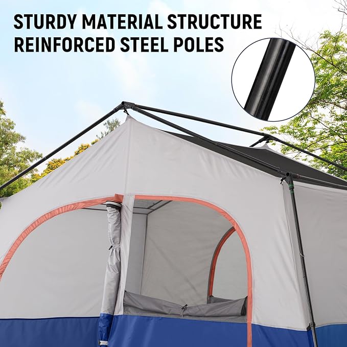 HIKERGARDEN 6-8 Person Camping Tent - Portable Family Cabin Tent for Camp Windproof Fabric Camp Tent Outdoor for Hiking Backpacking Traveling