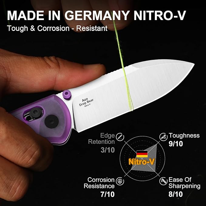 Kizer Drop Bear EDC Pocket Knife 2.97” Nitro-V Blade Purple PC Folding Knife with Thumb Stud Opener Lightweight Clutch Lock Camping Hunting Knife for Men Women Gift V3619M2