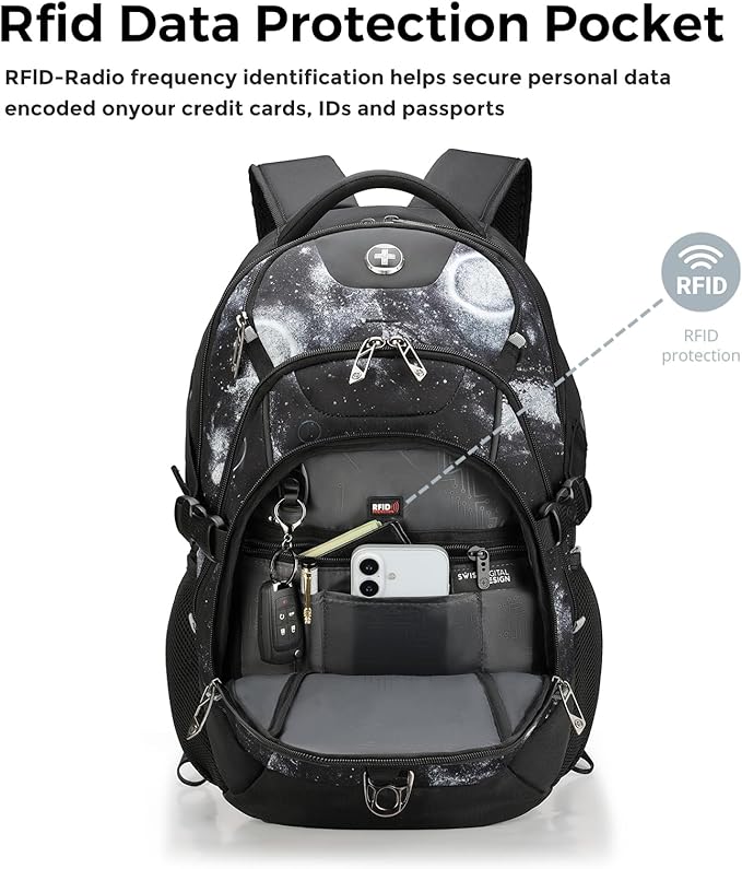 Swissdigital Laptop Backpack with USB Charging Port Travel Backpack Fits 15.6 inches Computer 31L Backpack for Men Starry Sky | SD803-98