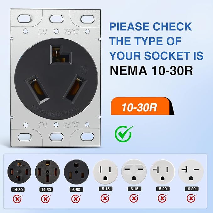 Nilight 15FT EV Dryer Extension Cord 3 Prong 30 Amp NEMA 10-30P 10-30R Old Extensions Cable Heavy Duty 10 Gauge Pure Copper Wire UL Listed 125/250V for Level 2 Using