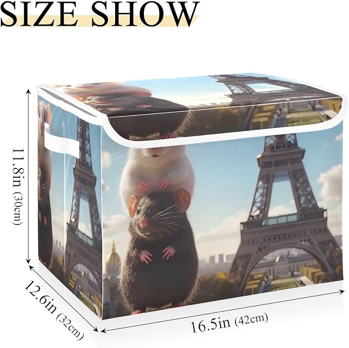 Storage Cube with Lid Mouse Eiffel Print 16.5×12.6×11.8 IN Collapsible Large Capacity Foldable Storage Basket Bin Organizer