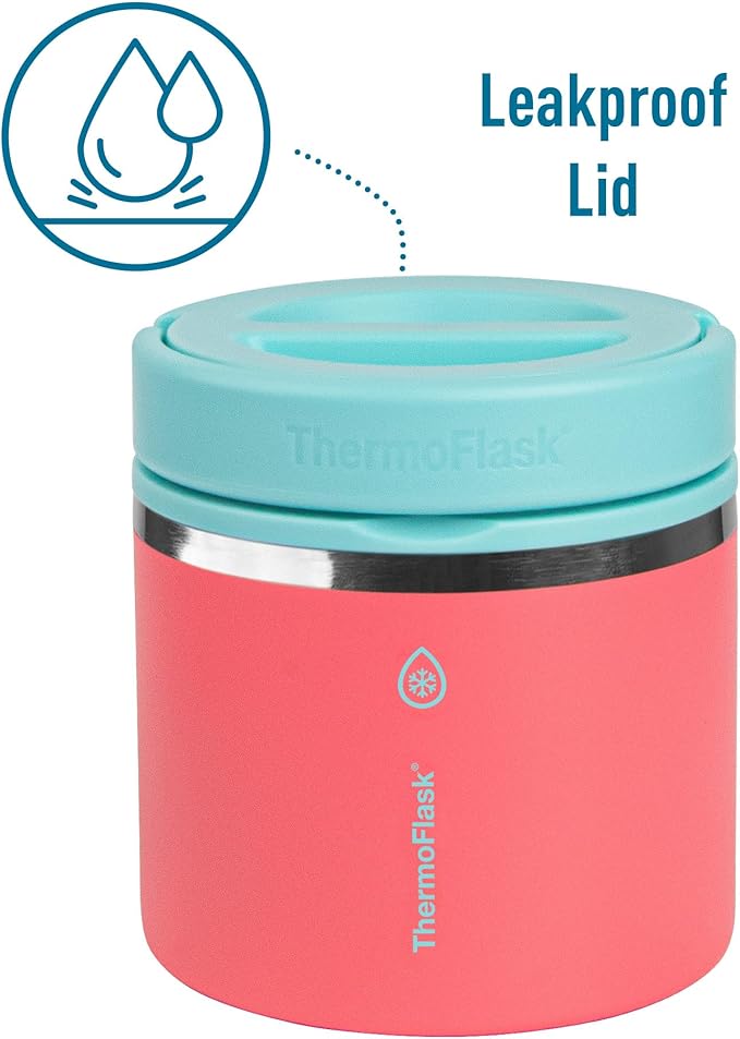ThermoFlask 20 oz Double Wall Insulated Food Jar 2-Pack Sugar Coral + Maui Blue/Maui Blue + Sunrise
