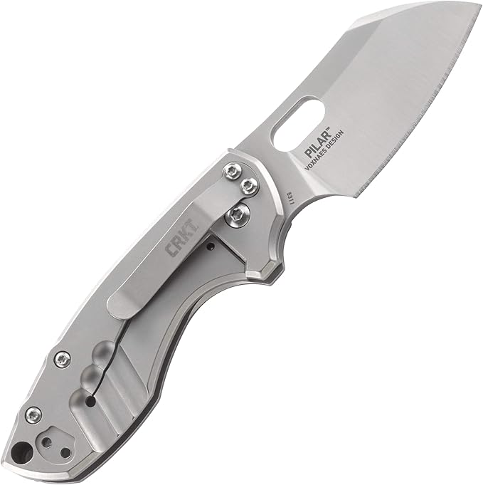 CRKT Pilar EDC Folding Pocket Knife: Compact Everyday Carry Satin Blade with Finger Choil Thumb Slot Open Frame Lock Stainless Handle Reversible Pocket Clip 5311