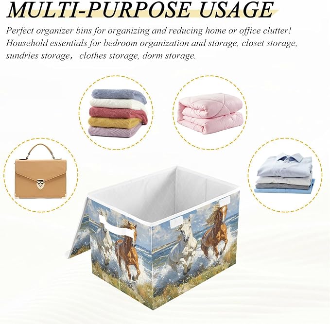 senya Baskets Collapsible Storage Bins with Lids Horse Print D Storage Boxes Clothes Baskets for Organizing