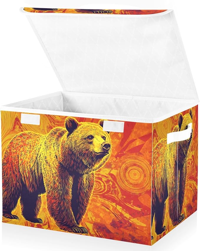 Storage Cube with Lid Surreal Bear Print 16.5×12.6×11.8 IN Collapsible Large Capacity Foldable Storage Basket Bin Organizer