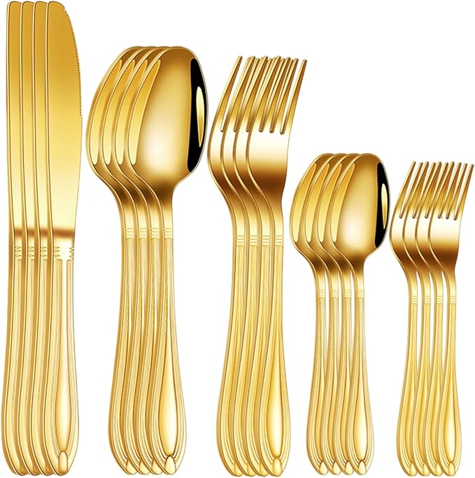20-Piece Stainless Steel Flatware Set - 18/10 Rustproof Silverware for 4 (5-Piece Setting) | Dishwasher Safe Ergonomic Grip | Wedding &amp Household Cutlery Set in Gift Box