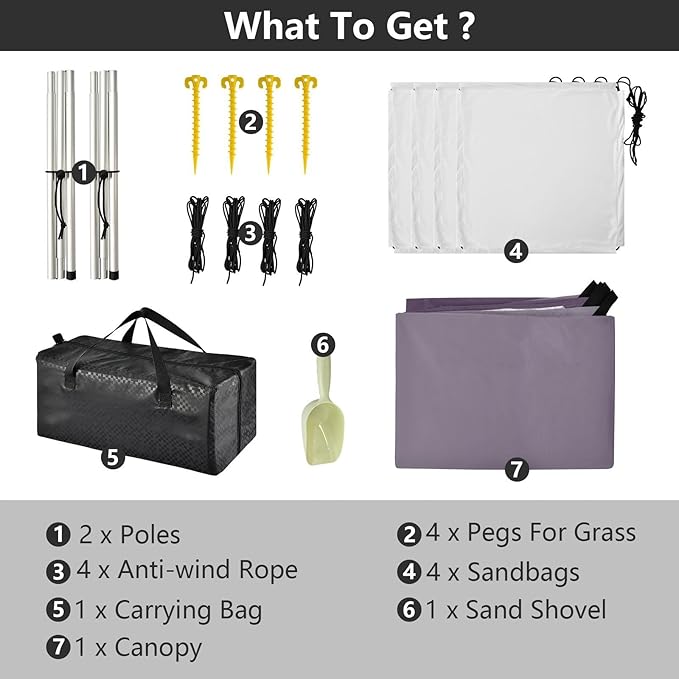 Grey Gradient Beach Tent UPF50+ Protection Lightweight Sun Shelter with Sandbags and Shovel for Camping Fishing Backyard Fun
