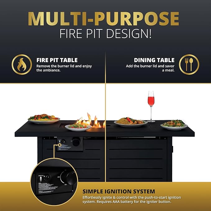 42 Outdoor Propane Fire Pit Table Gas Fire Pits with Lava Rock Waterproof Cover and Removable Lid for Outside Gatherings Parties on Patio Deck Garden Backyard Balcony 50000 BTU CSA Certified