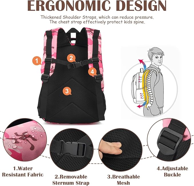 Kids Tactical Backpack Army Molle Bookbag Military Boys Backpack for School Outdoor Camping Pink CM
