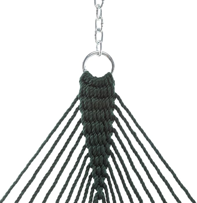 Hatteras Hammocks Large Green DuraCord Rope Hammock – 13 ft. x 55 in. 2-Person 450 lb Capacity Cumaru Spreader Bar Zinc-Plated Hardware – Handcrafted in The USA
