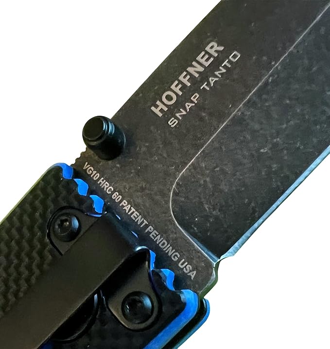 HOFFNER 3.5 EDC Folding Knife with Pocket Clip VG10 Japanese Stainless Steel Black Acid Washed Tanto Blade - (First Responder Thin Blue Line Medium Texture Grip) - Camping Hiking Outdoor Survival