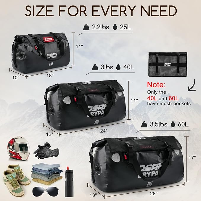 25L Waterproof Duffel Bag &amp 60L Motorcycle Dry Bag