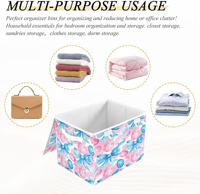 Bows and Eggs Fabric Storage Bins with Lids and HandleFoldable Storage Bins with LidsCloset Organizers for Clothes Storage Room Organization Office Storage Chest Organizer