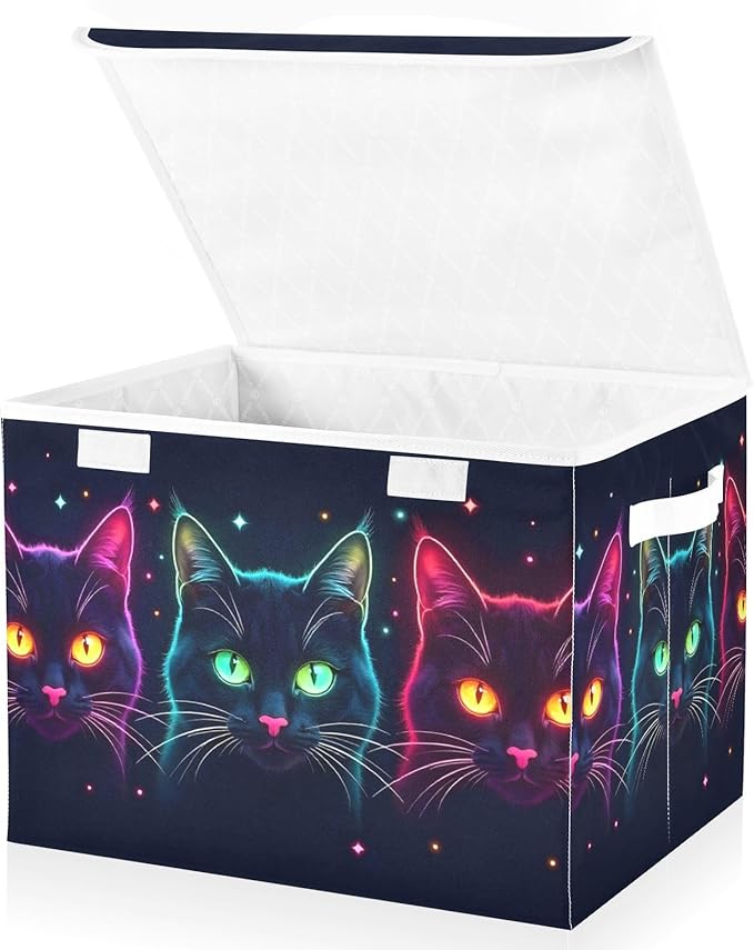Storage Cube with Lid Cats Neon Print 16.5×12.6×11.8 IN Collapsible Large Capacity Foldable Storage Basket Bin Organizer