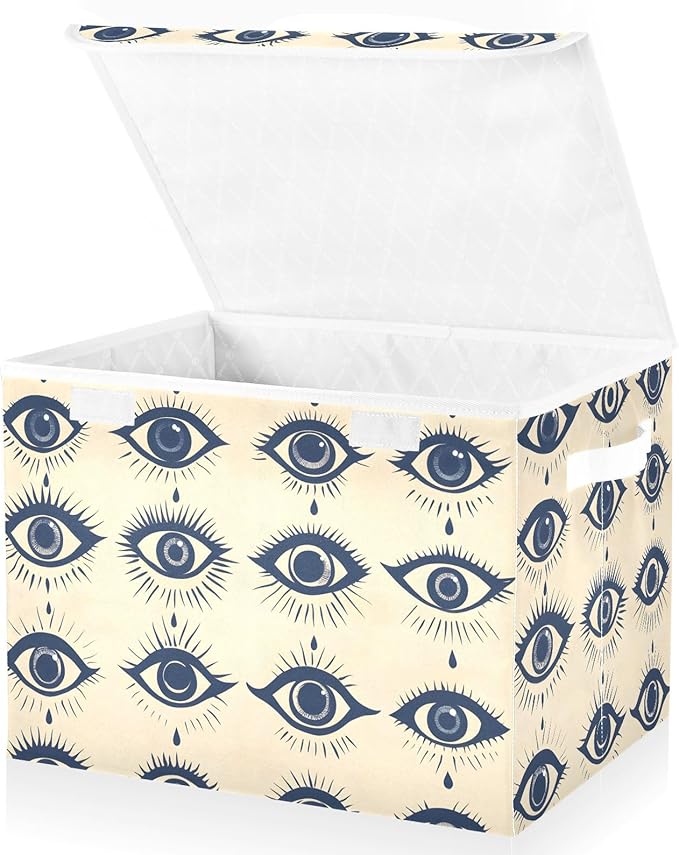 Storage Cube with Lid Eyes Pattern Blue Print 16.5×12.6×11.8 IN Collapsible Large Capacity Foldable Storage Basket Bin Organizer