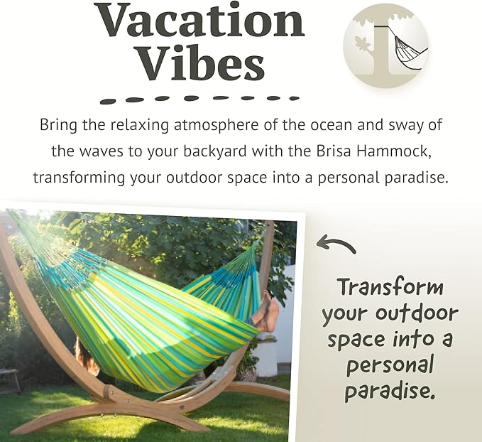 LA SIESTA Brisa Classic Hammock Handmade Weather-Resistant Tear-Resistant Hammock for Indoor &amp Outdoor Relaxation Size-Double - Lime