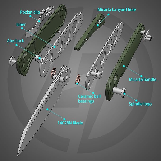 OLITANS G062 Folding Knife for EDC 14C28N Steel Blade Pocket knife Crossbar Lock Knife for Outdoor Survival Hunting and Camping 3.28oz（Micarta Green+Satin）