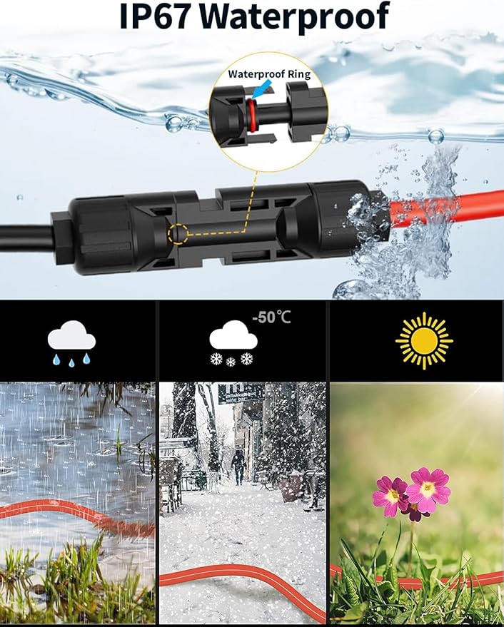 40Ft 10AWG Solar Extension Cable - Tonton 6mm² One-Piece Upgrade Integrated Wire Solar Cable with Male and Female Connectors Waterproof PV Wire for Home Boat and RV Solar Panel (10AWG 40FT 12M)