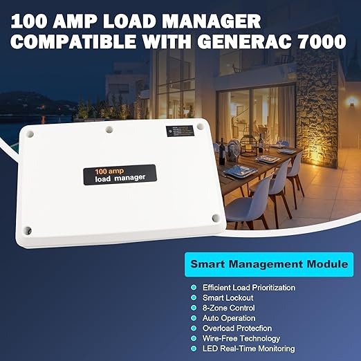 100 Amp Load Manager Compatible with Generac 7006 Smart Management Module Wireless Generator Protection Module with 8-Zone Control Real-Time LED Monitoring