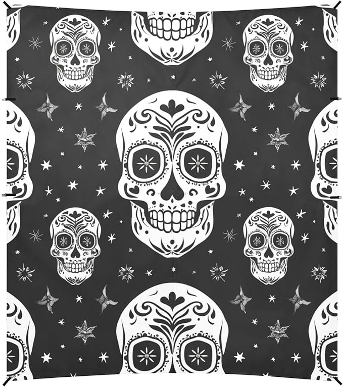 ALAZA Sugar Skull The Day of Dead Black White Beach Tent Sun Shelter Portable Canopy Sunshade for Outdoor Camping Picnics Backyard Fun 10x9 ft