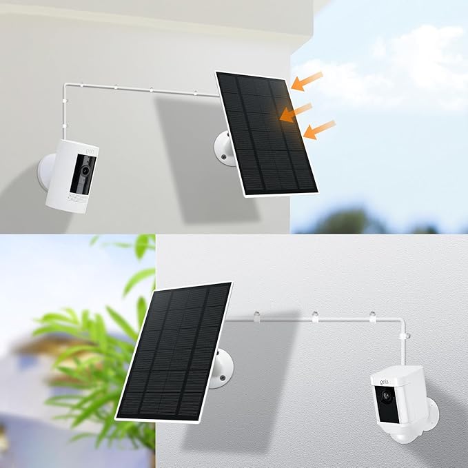 Ring Camera Solar Panel Compatible with Ri ng Stick Up Cam Battery Ring Spotlight Plus/Pro Battery Waterproof 5V6W 9.8 inch Long Charging Cable (2Pack) (White)