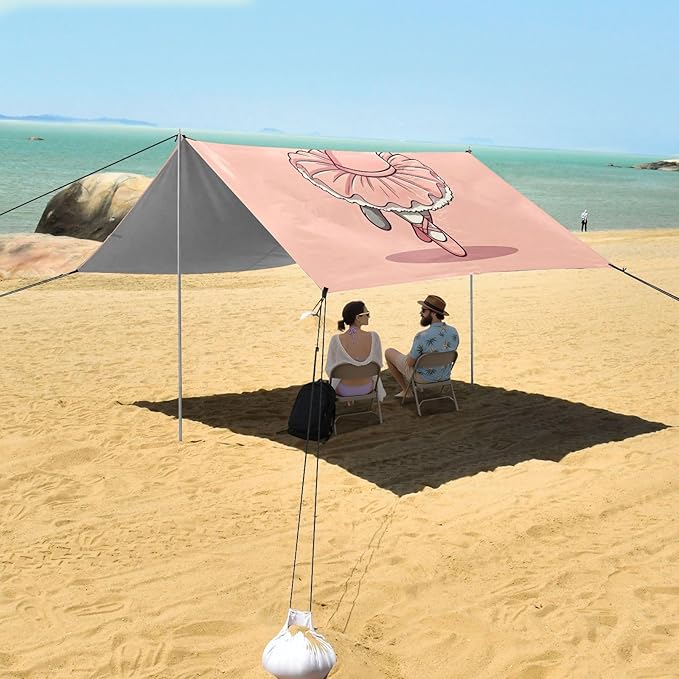 Cute Dancing Ballet Kitten Beach Tent Sun Shelter Set UPF50+ UV Protection 10.5 x 9.19 FT Camping Shade Canopy with Sandbags Sand Anchors Carrying Bag and Others