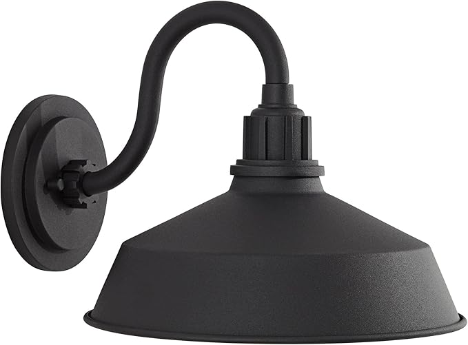 Franklin Iron Works Arnett Rustic Urban Barn Outdoor Wall Light Fixture Smooth Black Aluminum 10 1/2 Gooseneck Arm for Exterior House Porch Patio Outside Deck Garage Yard Front Door Garden Home