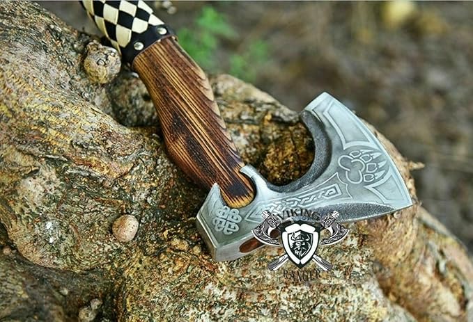 Handmade Carbon Steel Axe – Hand Forged High Carbon Steel Head | Wood Handle Rustic Outdoor Hatchet Viking Style Camping &amp Survival Axe (Axe-2)