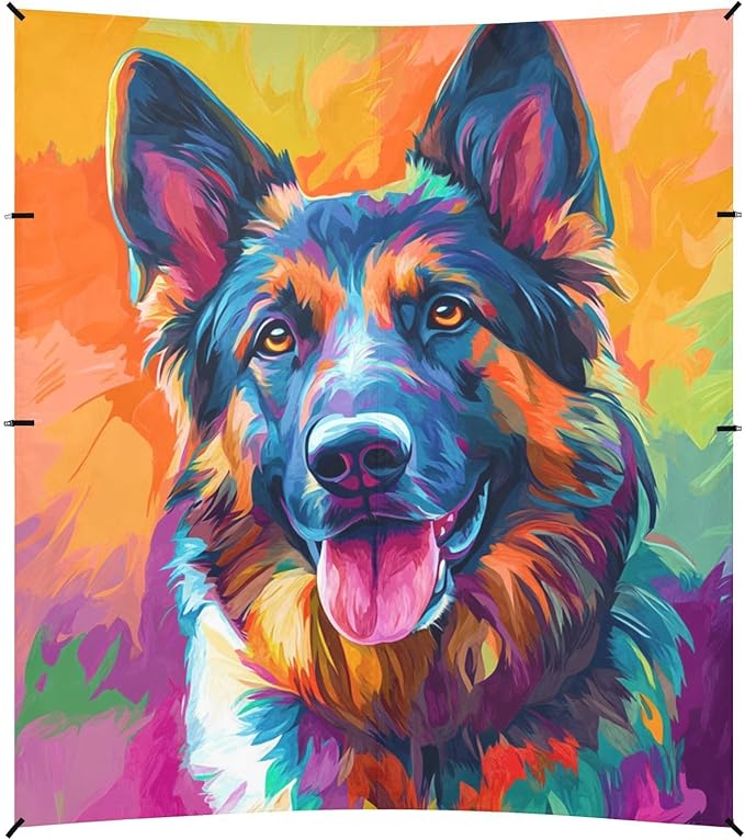 ALAZA German Shepherd Dog Head Colorful Painting Art Style Beach Tent Sun Shelter Portable Canopy Sunshade for Outdoor Camping Picnics Backyard Fun 10x9 ft